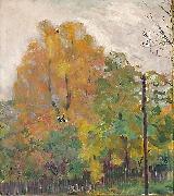 Bernhard Folkestad Deciduous trees in fall suit with cuts USA oil painting artist